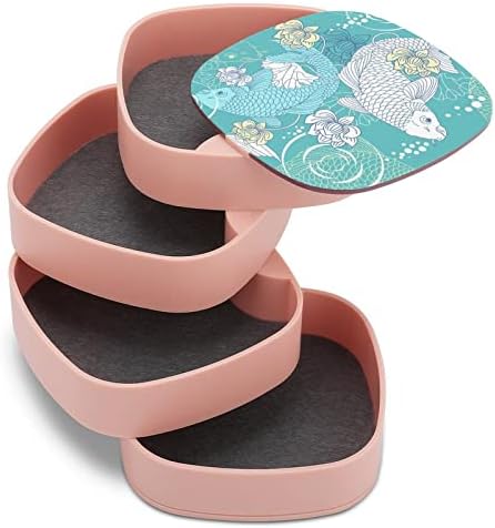 НАХАН кутия за бижута японската риба и цветя модел преносим бижута калъф ABS движат бижута кутия за съхранение на розово за колиета, пръстени, обеци