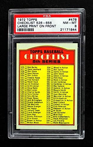1972 Topps # 478 списък 5 (Бейзболна картичка) (Шрифт на предната страна може да бъде както основен, така и фин) PSA PSA 8.00