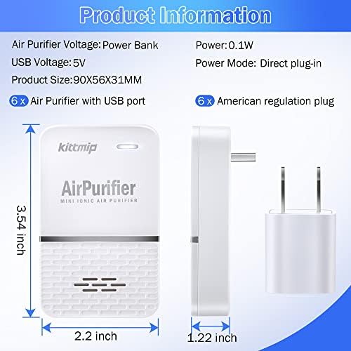 Kittmip 6 Опаковки Йонизатор за Пречистване на въздуха за дома, USB plug преносим мини-без филтри за пречистване