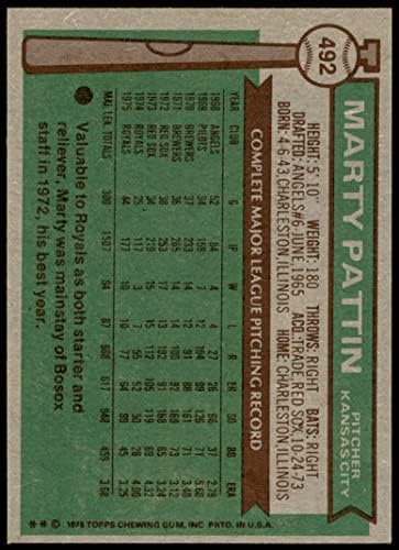 1976 Topps # 492 Марти Паттин Канзас Сити Роялз (Бейзболна картичка) NM / MT Рояли
