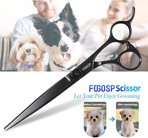 FOGOSP Директни Ножици за грижа за Куче, за домашен грижа за Начинаещи 7.0 инча Черни Професионални Ножици за Грижа за домашни любимци за Малки до Средни Кучета, Котки 9CR