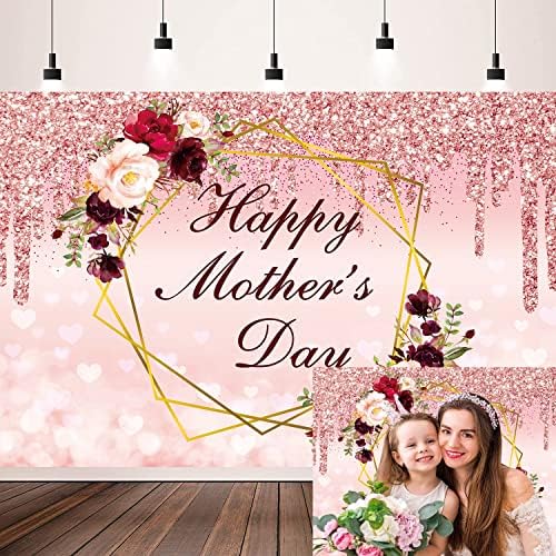 На фона на Ден на Майката Розово Злато Бордо Цвете на Любовта Сърцето Блясък Боке Фон За Снимки Обичам Майка