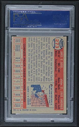 1957 Topps 273 Джим Дейвис Сейнт Луис Кардиналс (Бейзболна картичка) PSA PSA 6.00 Кардиналс