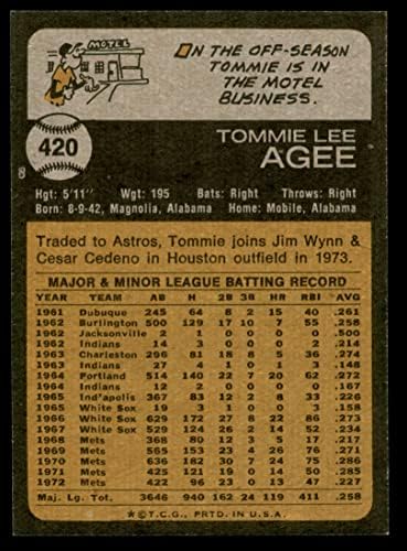 1973 Topps # 420 Томи Эйджи Хюстън Астрос (Бейзболна картичка) Ню Йорк / MT Astros