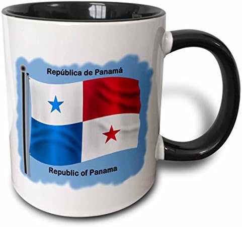 3d-кружка_58783_4 който да се вее знаме на Република Панама на син фон, в два цвята Черна чаша, 11 грама, Многоцветен