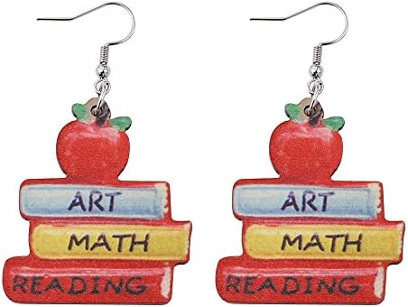 Забавни Дървени Обеци За Учители Ръчно изработени ABC Apple Book Обеци-Моливи Прекрасна Украса За Връщане В