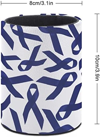 Информираността за Рака на Дебелото черво Сини Ленти Титуляр за Моливи От Изкуствена Кожа Контейнер За Химикалки в Кутия За Съхранение на Офис Масата Декорация на