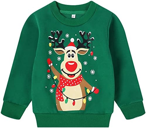 RETSUGO Коледен мек вълнен плат Пуловер За Малки Момчета, Hoody с кръгло деколте, Дядо Коледа, Елен, Снежен