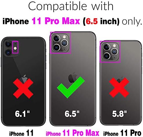 Съвместим с iPhone 11 Pro Max 6,5 Чанта-портфейл и Защитно фолио за екран от закалено Стъкло, флип-надолу Капак,