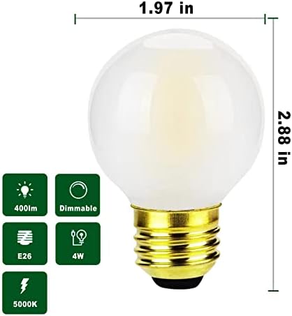 FLMAMT G16.5/G50 Led крушка на Едисон, Реколта Led лампа Дневна светлина E26 4 W 5000 К, Лампа за Полилеи 400лм, Матиран Глобус, Опаковки от 3