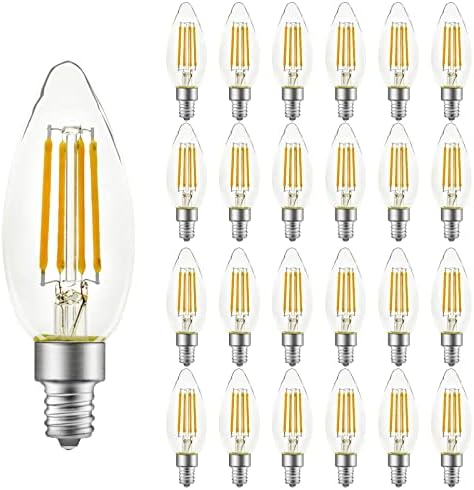 Енергични led лампи-Свещници B10, Мек Бял 2700K, Цокъл на E12, което е равно на 60 W Led лампи Edison за полилеи, Без регулиране на яркостта, 24 Бр. В опаковката