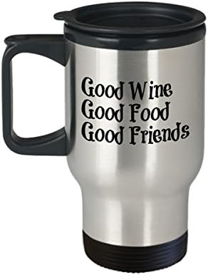 Чаша За пътуване с Вино - Бяла Керамична Чаша За Пътуване С Хубаво Вино, Добра Храна, Добри Приятели