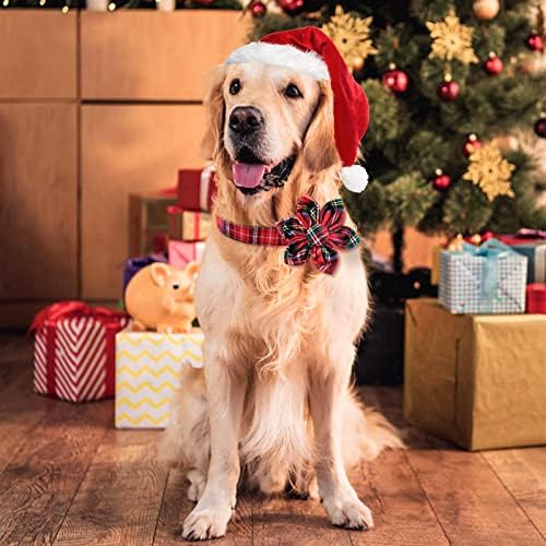 Коледен Нашийник за кучета Malier с Цвете, Класически Кариран нашийник за кучета от Буйволиной кожа с катарама,