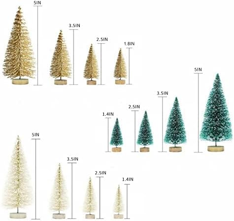 8 Бр. Мини-Бяла Коледно Дърво за Украса на Масата, Настолна Коледно Дърво с Дървени Основи на Бутылочная Четка