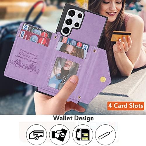 Чанта-портфейл KUDEX по рамото за Samsung S23 Ultra за жени, Регулируема Кожена Каишка, презрамка, Джоб с цип,