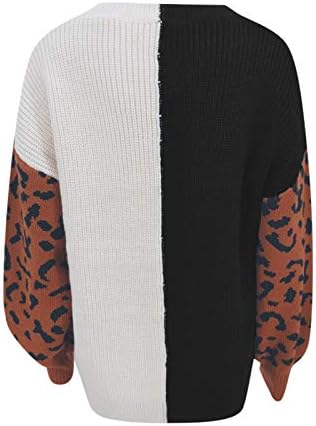 Блузи за Жени, Всекидневни Леопардовый Пуловер с V-образно деколте и Дълъг Ръкав в Рубчик, Блузи, Плетива Оверсайз
