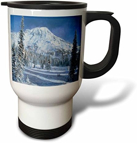 Чаша за пътуване с цифрова картина с маслени бои 3D Сняг в планините, 14 грама, Многоцветен