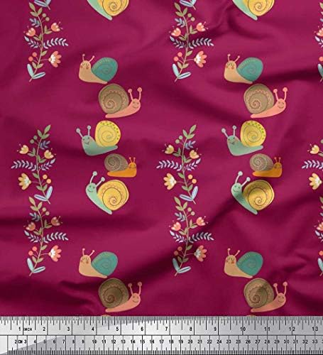 Памучен трикотажная плат Soimoi с щампи, листа, цветове и охлюви за деца ширина 58 см