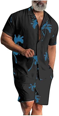 Мъжки Хавайски Комплекти, Блузи с къс ръкав + Шорти, Плажна Риза С Висока яка и Принтом, Летни Ежедневни Ризи,