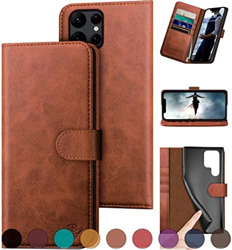 DuckSky за Samsung Galaxy S22 Ултра Чанта-портфейл от естествена кожа 【Заключване RFID】【4 на Притежателя на