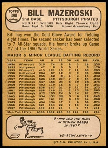 1968 Topps 390 Бил Мазероски Питсбърг Пайрэтс (Бейзболна картичка), БИВШ пират