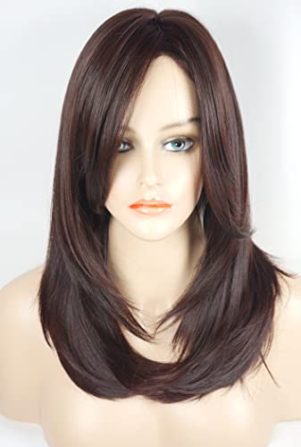 Дълги черни многослойни перуки женски бретон, синтетични перуки с выпадающими локонами за бели жени (черен)