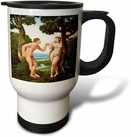 3dRose Пътна чаша за Адам и Ева Ян Ван Скореля от неръждаема стомана, 14 грама, Многоцветен