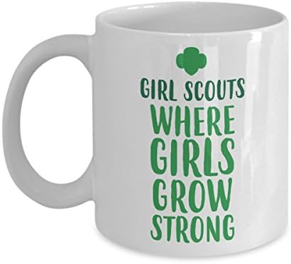 Където момичета стават силни - Кафеена чаша за момичета-скаути, Бяла, 11 грама - Уникални подаръци От huMUGous