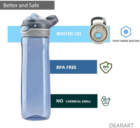 Сива бутилка за вода DEARART на 26 грама без сламки, без BPA, с широк накрайник, запечатани, има дръжка, която е лесна за носене, лесно за почистване, Подходящ за спортни учи