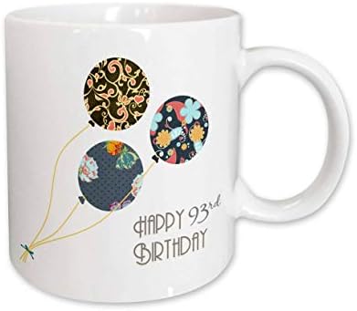 3dRose С 93-ти рожден ден - Модерни, стилни балони с цветя. Елегантен черен цвят. - Чаши (mug_162034_1)