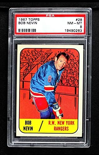 1967 Topps # 28 Боб Невин Ню Йорк Рейнджърс-Хокей на лед (Хокей на карта) на PSA PSA 8.00 Рейнджърс-Хокей на лед