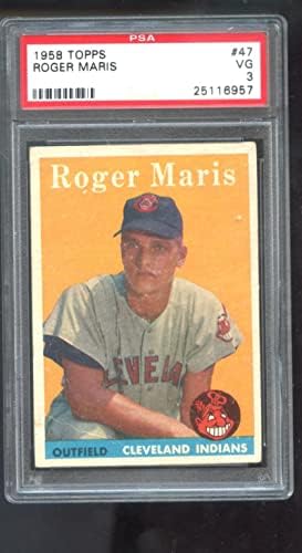 1958 Topps 47 Роджър Maris НАЧИНАЕЩИ RC PSA 3-Градуированная Бейзболна картичка MLB Indians