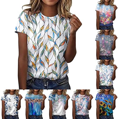 Дамски Блузи Големи Размери, Тениска С Флорални Принтом, Кръгло деколте и Къси Ръкави, Свободни Дамски Тениски