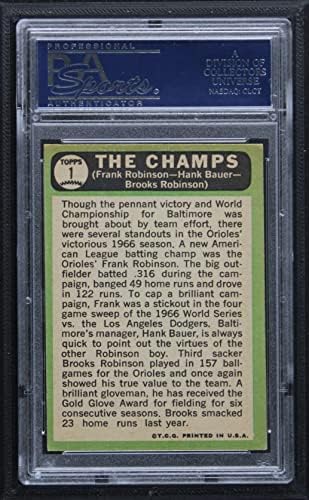 1967 Topps 1 The Champs Франк Робинсън/Брукс Робинсън/Ханк Бауър Балтимор Ориолс (Бейзболна картичка) PSA