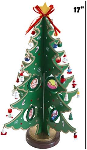 17-Инчовата Фоторамка Дървена Настолна Коледно дърво с 8 Висящи украшения във вид на рамка за фотографии и 24