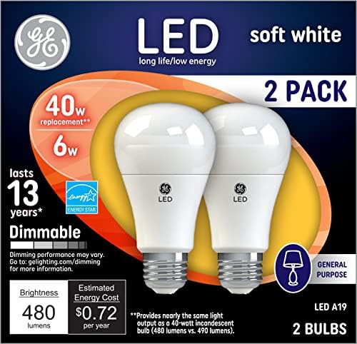 Led лампи GE Lighting, 40 W Еквивалент, Нежно бял цвят, Лампи с общо предназначение A19 (4 опаковки)