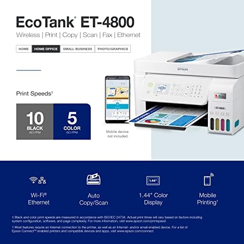 Epson EcoTank ET-4800 Безжичен универсален принтер Supertank без патрони със скенер, копировальным апарат, факс,